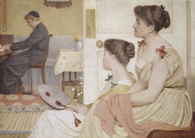 Drawing Room Scene with a Young Priest at the Piano by Thomas Armstrong